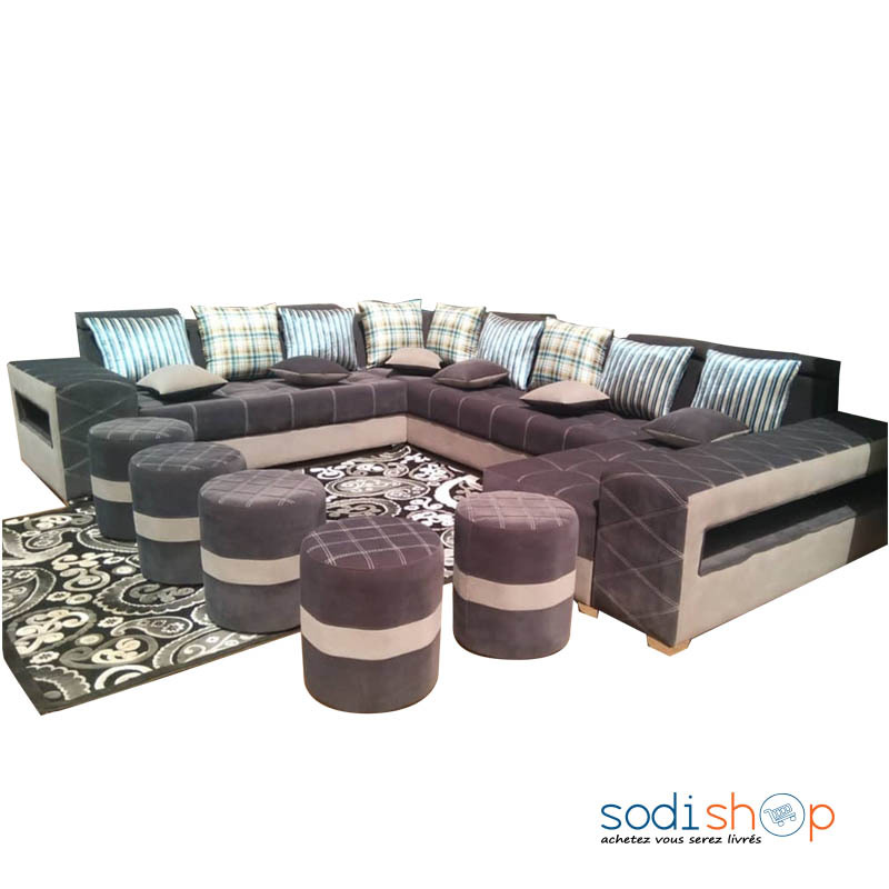Fauteuils Marocains Ultra Chic 7 Places Confortables avec Chaise Méridienne Couleur Gris TRQ00175