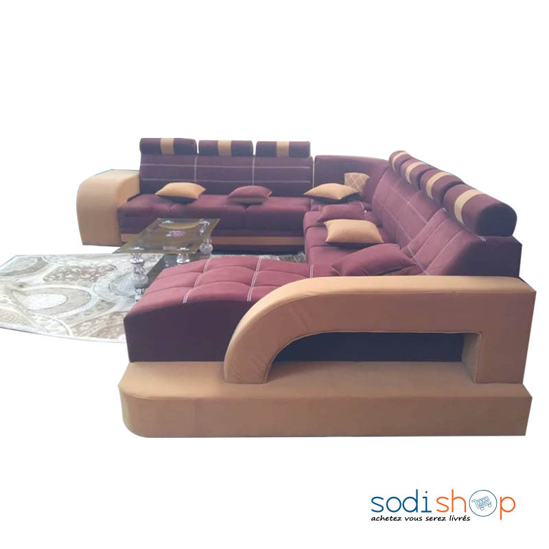 Fauteuils de Salon Style Marocain Chic avec Chaise Longue Courbée - Bordeaux et Marron TRQ00175