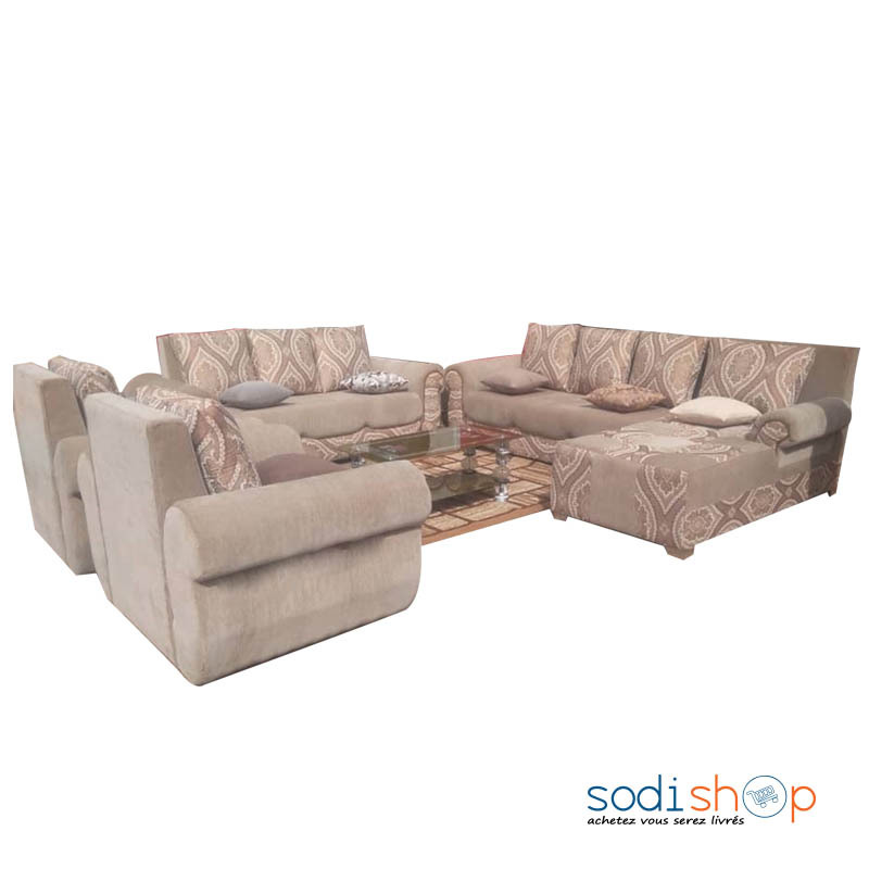 Fauteuils de Salon avec Canapé et Chaise Méridienne 8 Places Couleur Marron TRQ00175
