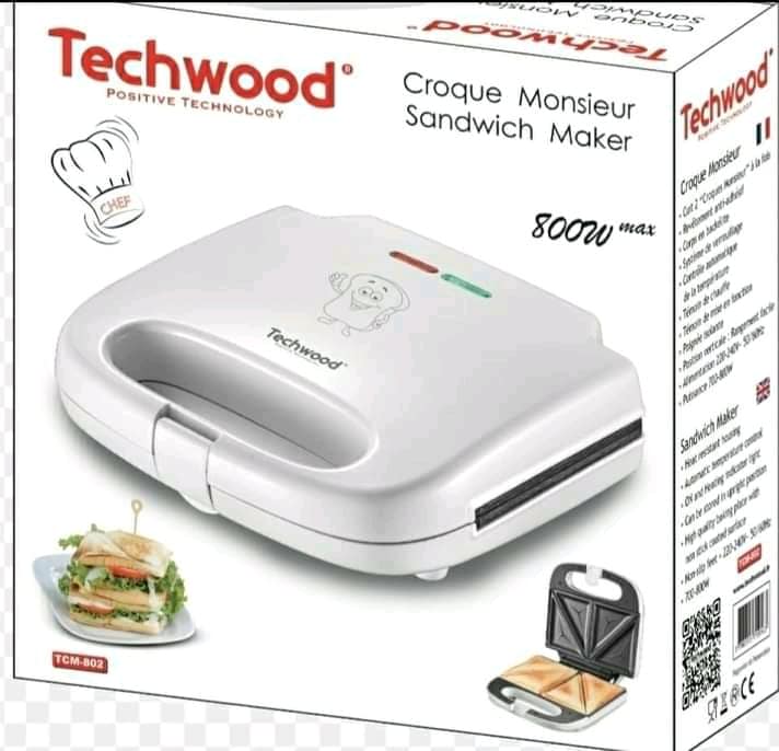 Appareil à Sandwich, Croque et Grill 800W Techwood TCM-802 Anti Adhésif - BZE00199 – Image 2