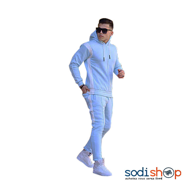 Sweat à Capuche + Pantalon Survêtement en Coton Couleur Bleu TSU00186