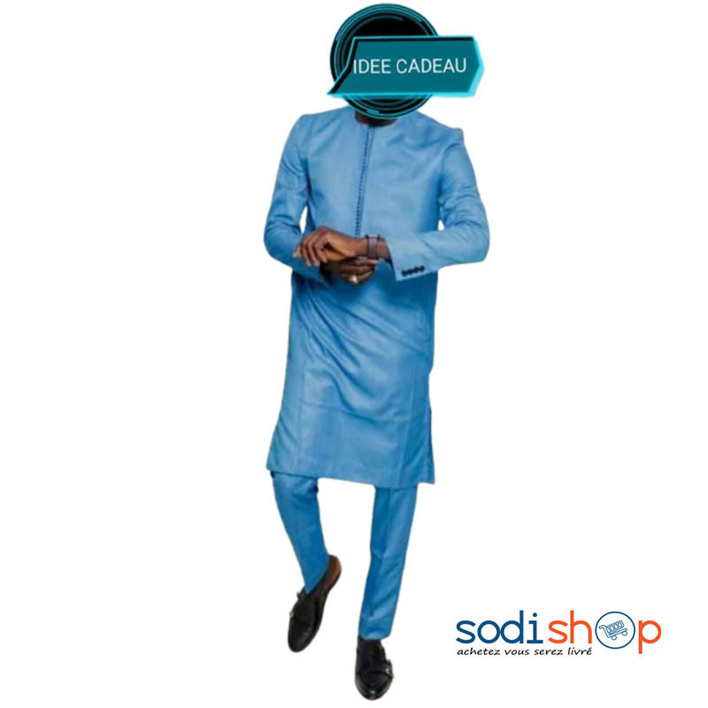 Tissu Elégant - Vêtement Pour Homme - Boubou 2 Pièces Couleur Bleu TSU00186