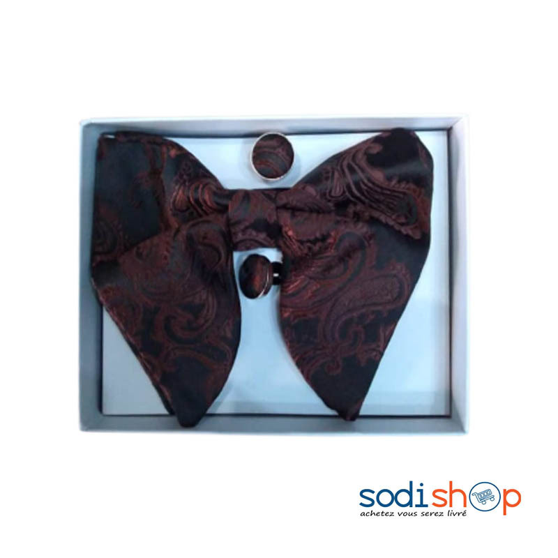 Nœud Papillon Accessoire Elégant - Cravate Couleur Avec Manchette Rouge - Marron - Blanc - CMU00192 – Image 2