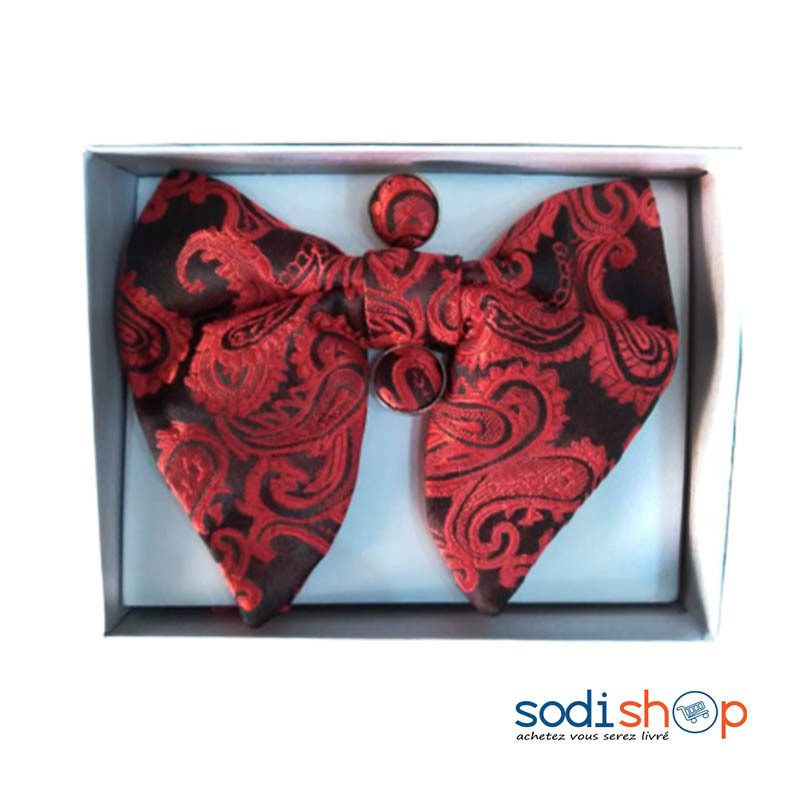 Nœud Papillon Accessoire Elégant - Cravate Couleur Avec Manchette Rouge - Marron - Blanc - CMU00192 – Image 3