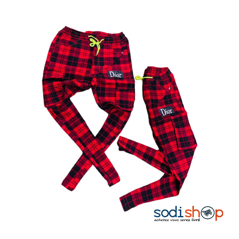 Pantalon Jogging Imprimé de Carreaux Couleur Rouge - Elégant - OUJ00194