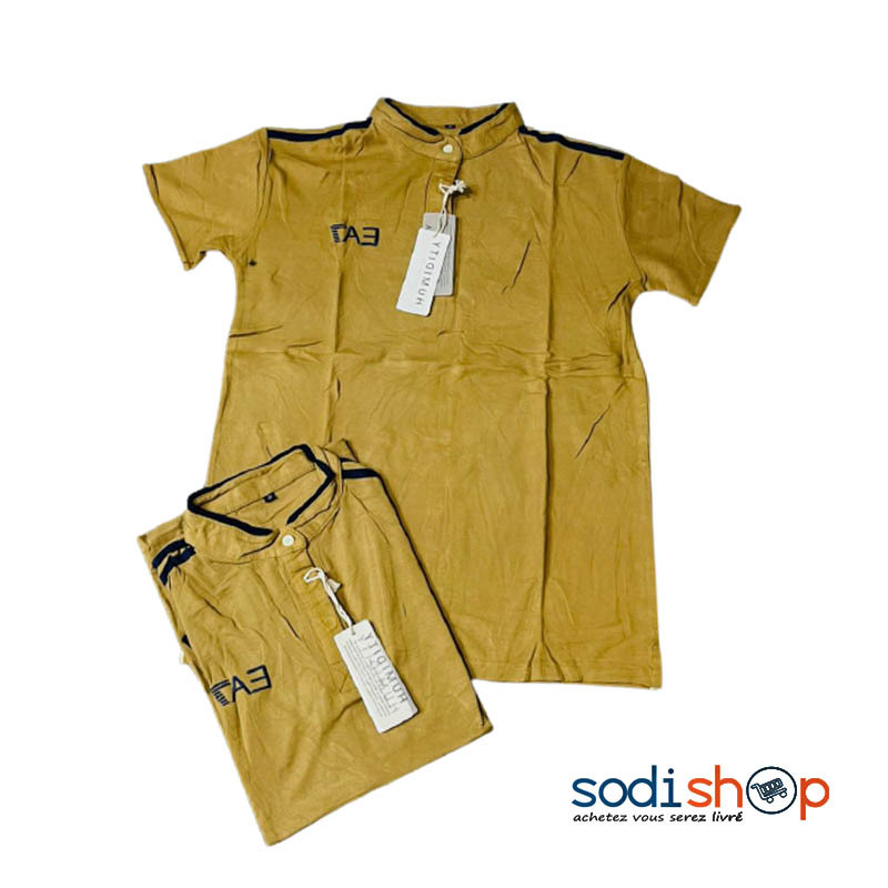 T-Shirt en Coton - Col Mao Manches Courtes Couleur Assortie - OUJ00194 – Image 2