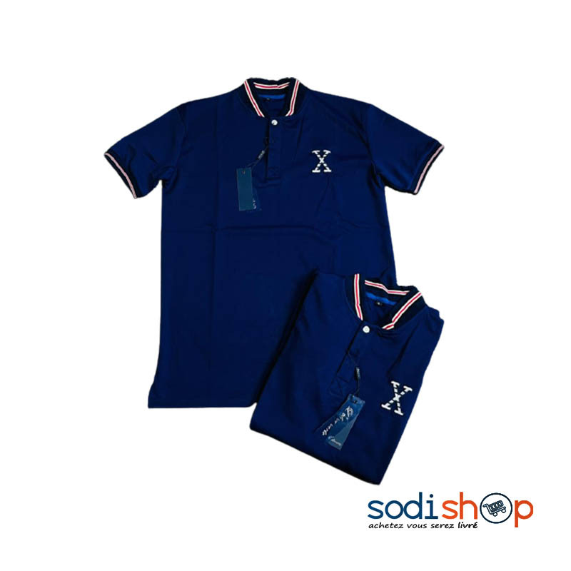 T-Shirt en Coton - Vêtement Chic Manches Courtes Couleur Bleu Haute Qualité - OUJ00194