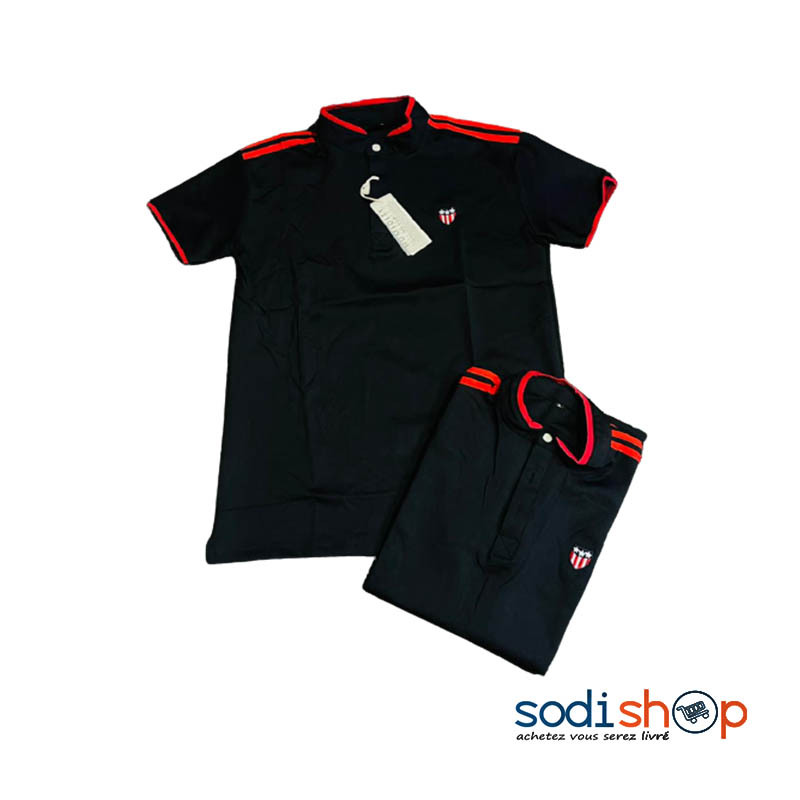 T-Shirt en Coton - Vêtement Chic Manches Courtes Noir et Rouge Haute Qualité - OUJ00194
