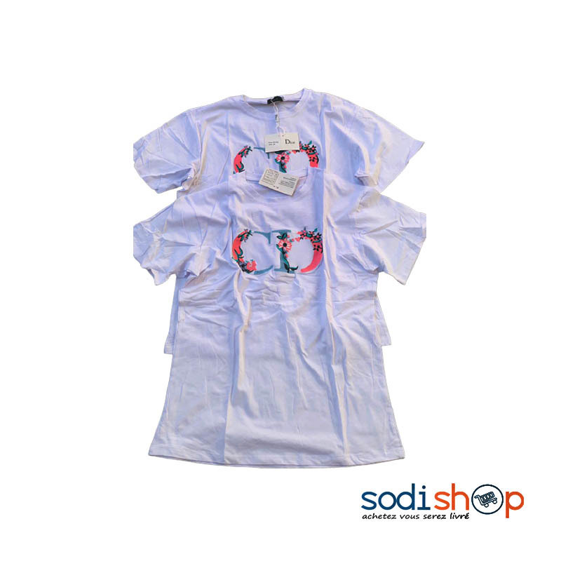 T-Shirt en Coton - Vêtement Chic Manches Courtes Original Couleur Blanc Haute Qualité - OUJ00194