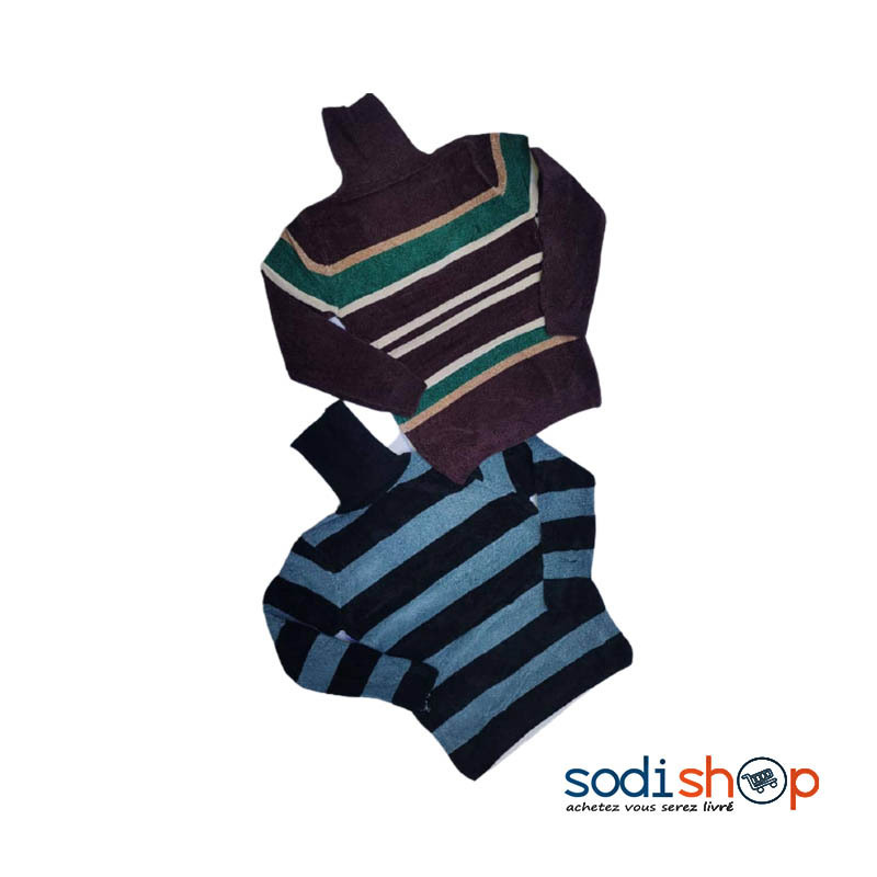 Vêtement en Laine - Pull-Over Haute Qualité - Col Rond - Couleur Marron - Noir- OUJ00194