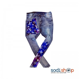 Jean Slim Imprimé Luis Vuitton Couleur Bleu - Pantalon Pour Homme - OUJ00194