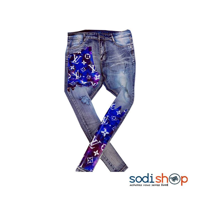 Jean Slim Imprimé Luis Vuitton Couleur Bleu - Pantalon Pour Homme - OUJ00194
