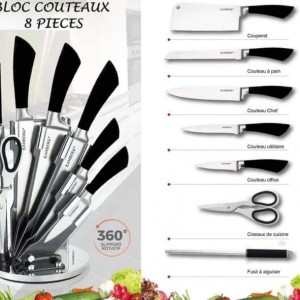 Ensemble Couteaux en Acier Inoxydable avec Support Rotatif 360° 8 Pièces SY-L116 BZE00199