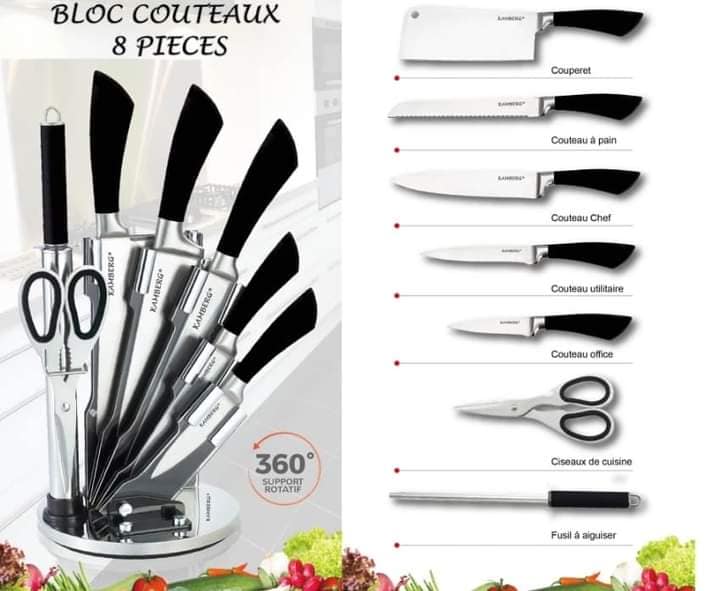 Ensemble Couteaux en Acier Inoxydable avec Support Rotatif 360° 8 Pièces SY-L116 BZE00199