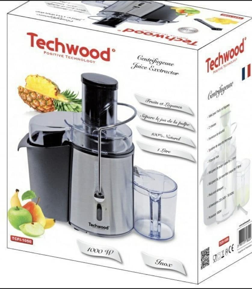 Extracteur de Jus Electrique Techwood TCFI-1050 - Centrifugeuse à 2 Vitesses Corps en Inox BZE00199