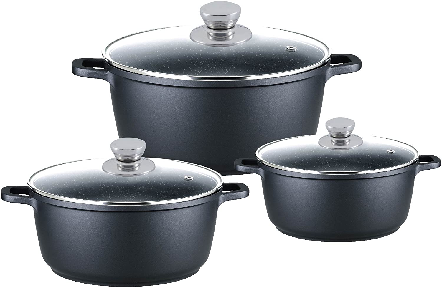 Casseroles 6 Pièces en Marbre - Marmites avec Couvercle en Verre BZE00199