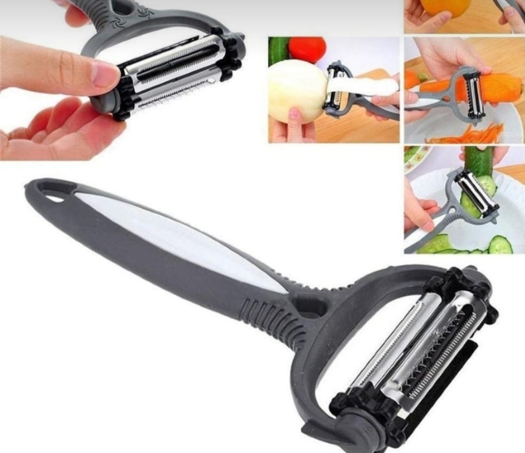 Éplucheur Multifonction 3 en 1 - Coupe Fruit et Légume En Acier Inoxydable avec Trancheuse Rotatif BZE00199