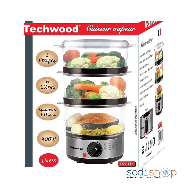 Cuiseur Vapeur Techwood TCV-364, 400 W, 1.4 litres, INOX - BZE00199