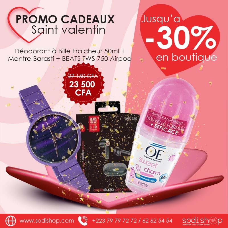 Kit Saint Valentin Cadeaux Pour Elle - Déodorant à Bille OE + Ecouteurs Beats TWS 750 et Montre Barasti SODI00