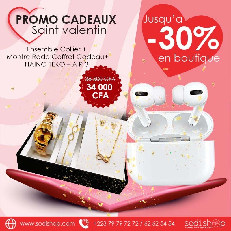 Kit Saint Valentin Cadeaux Pour Elle - Coffret Montre Rado + Ensemble Collier de Luxe et AirPod Haino Teko 3 SODI00