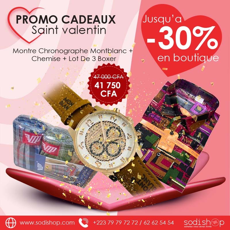 Kit Saint Valentin Cadeaux Pour Lui - Montre Analogique Montblanc avec Chemise et Boxer Caleçon 3 Pièces SODI00