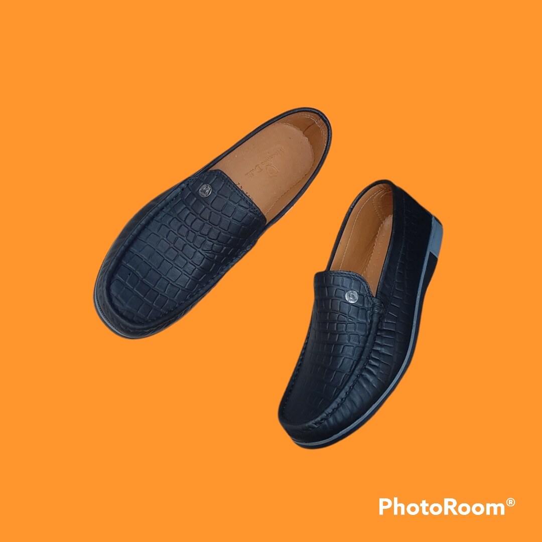 Chaussures Pour Homme - Très Elégant - Mocassin en Cuir Texturé Couleur Noir