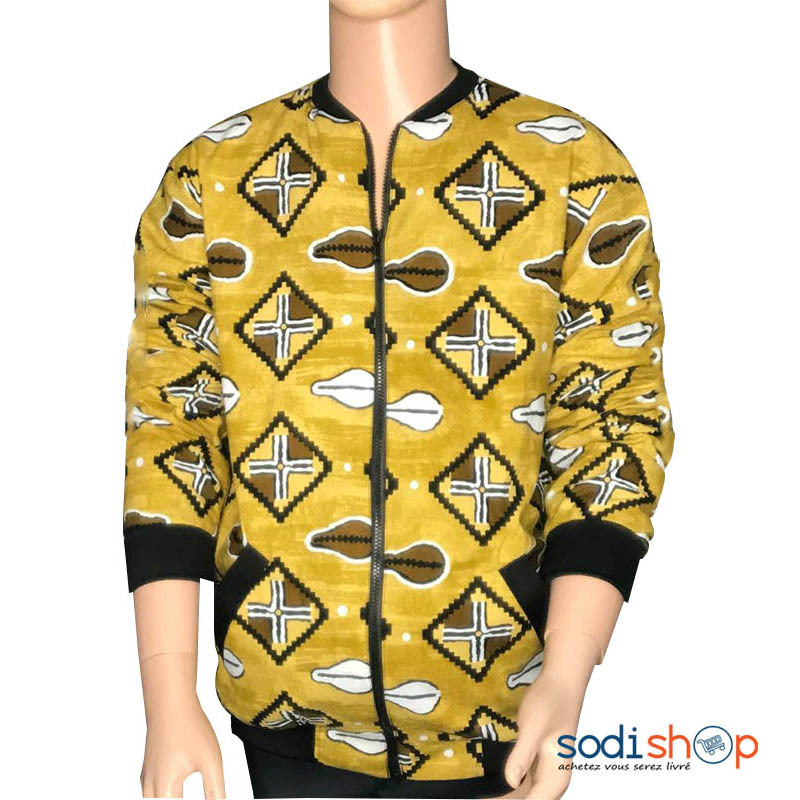 Vêtement Jacket Motif Africain Elegant Couleur Jaune BADJ00219