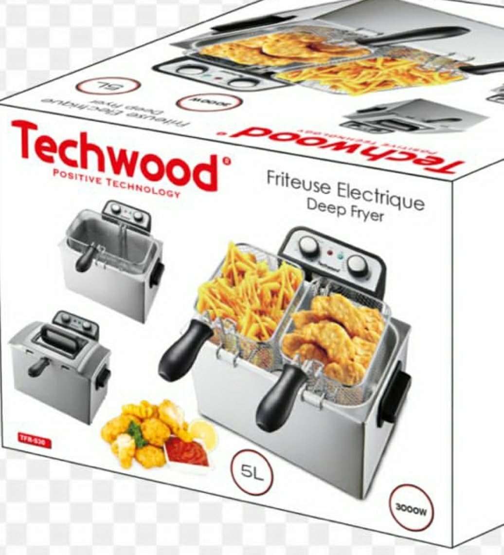 Friteuse Electrique Techwood TFR-530 en Acier Inoxydable Semi-Professionnelle - Double Cuve Ustensile de Cuisine BZE00199