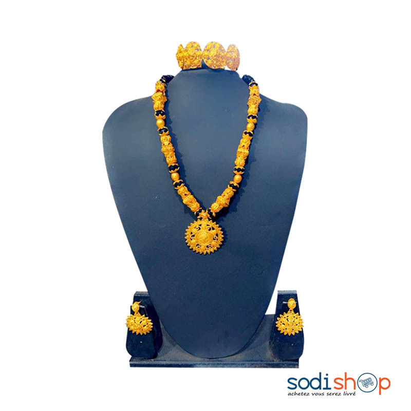 Parure Traditionnelle Pour Femme - Ensemble Collier Plaqué Or avec Bracelet et Boucles d’Oreilles PED00202
