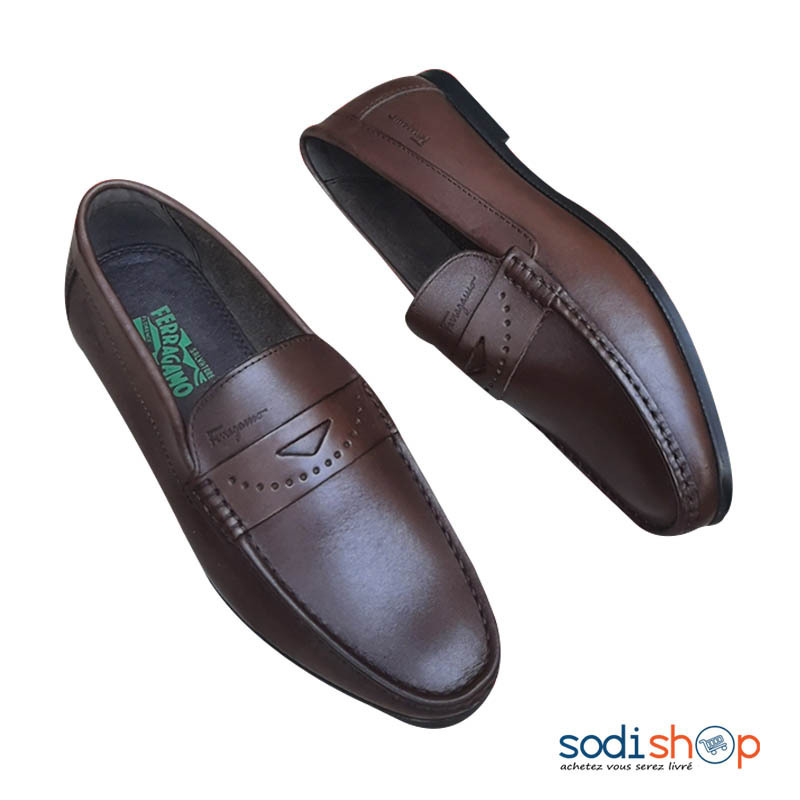 Chaussures Ferragamo Pour Homme Mocassin en Cuir Couleur Marron FOF00191