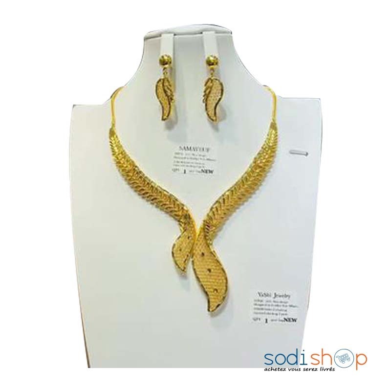 Bijoux de Luxe Pour Femme - Ensemble Collier Parure + Boucles d’Oreilles et Bague Plaqués Or PED00202