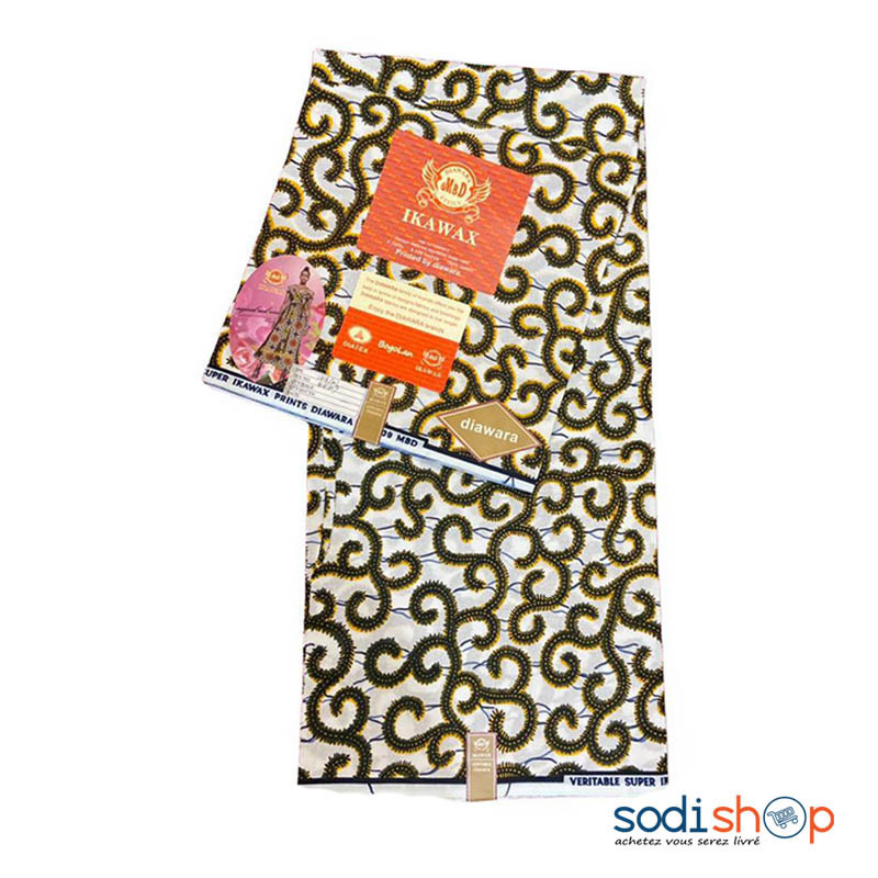Wax 3 Pagnes Imprimé Chic - IKAWAX Couleur Blanc et Jaune MAS00216