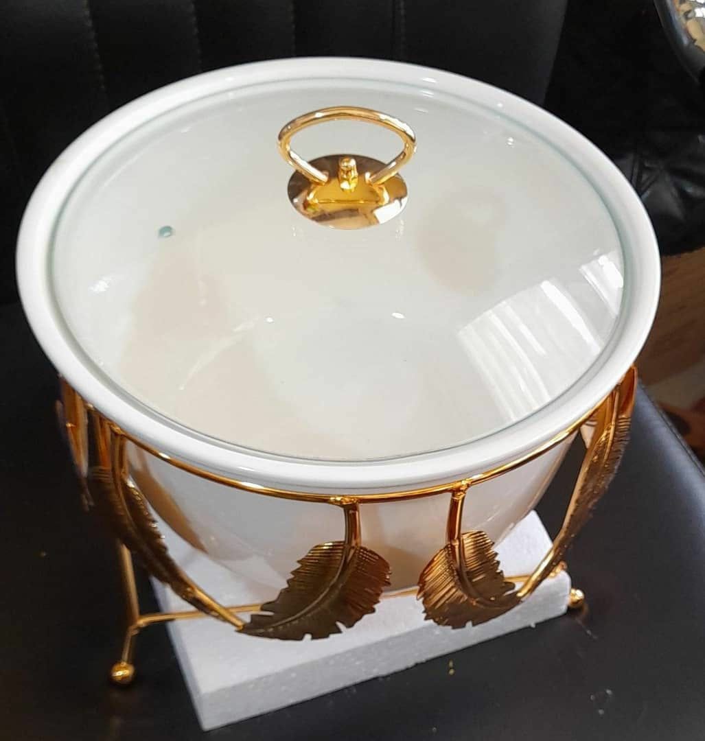 Soupière Chafing Dish en Inox - Conserve le Chaud Blanc et Doré Ustensile de Cuisine BZE00199