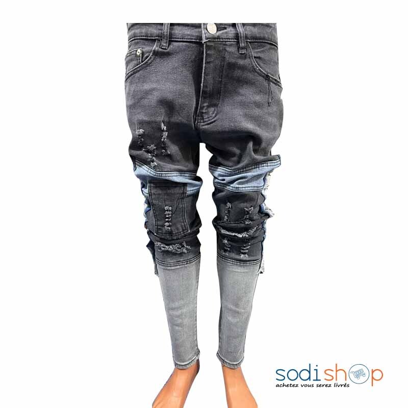 Jean Pour Homme Style Urbain Coupe Slim Couleur Noir et Gris MOH00203