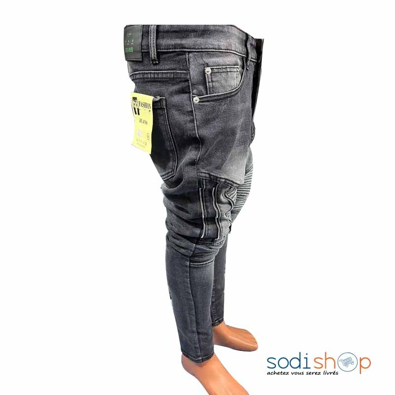 Jean Pour Homme Style Urbain Coupe Slim Couleur Noir et Gris MOH00203 – Image 2