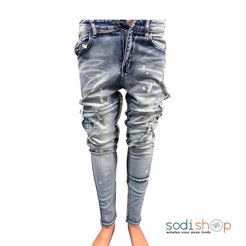 Jean Pour Homme Style Urbain Coupe Slim Couleur Bleu MOH00203