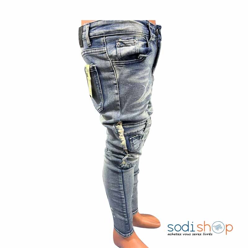 Jean Pour Homme Style Urbain Coupe Slim Couleur Bleu MOH00203 – Image 2