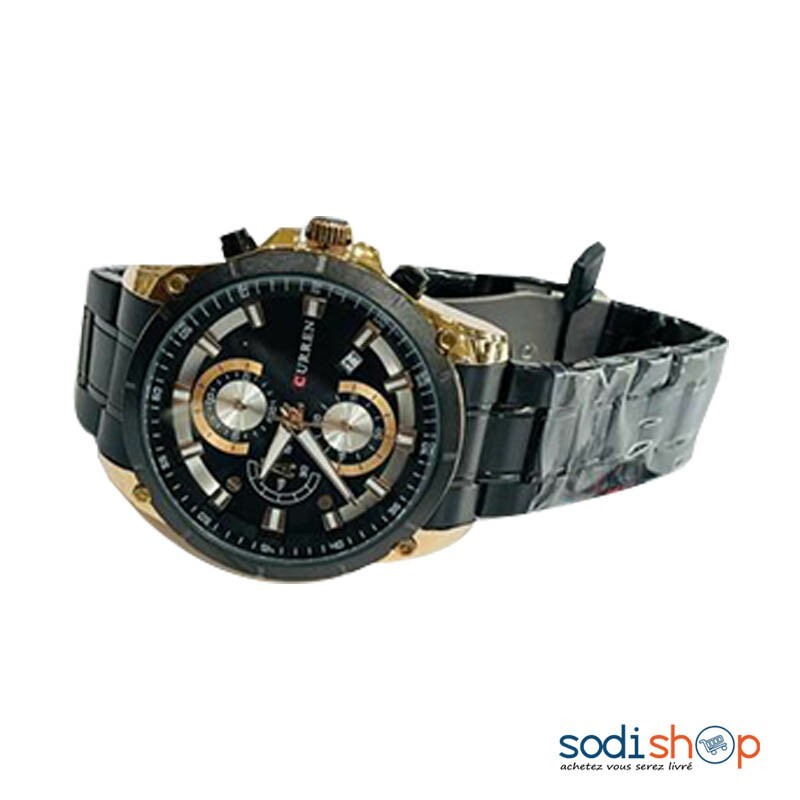 Montre Curren Style Luxueux Acier Inoxydable Noir et Marron DI0026