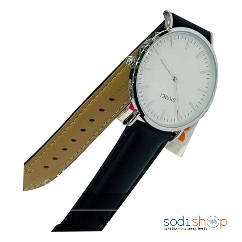 Montre SKMEI - Cadran Analogique Bracelet en Cuir Noir et Argent DI0026