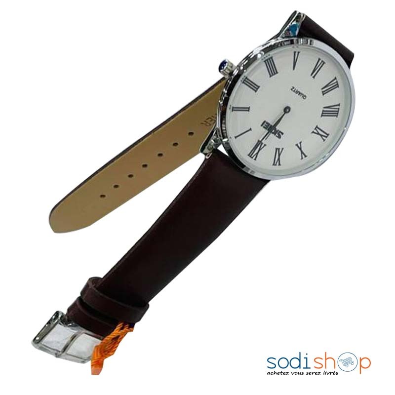 Montre SKMEI - Cadran Analogique Chiffre Romain Bracelet en Cuir Marron et Argent DI0026