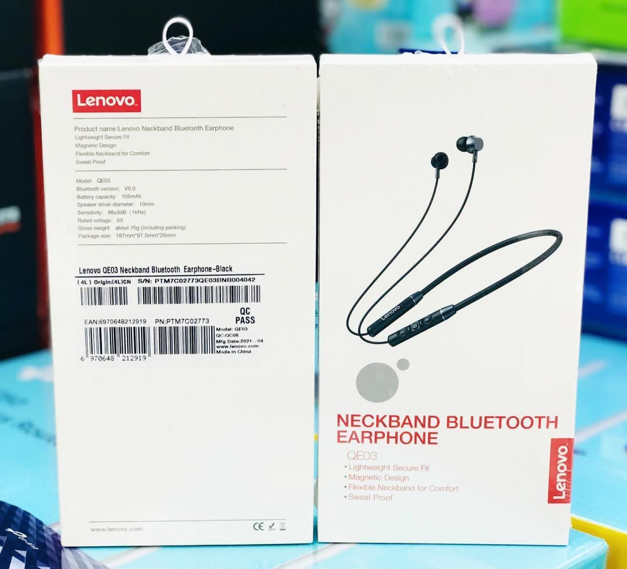 Ecouteurs Bluetooth Lenovo QE03 - Confortable et Puissant Neckband Earphone SODIEXP01D
