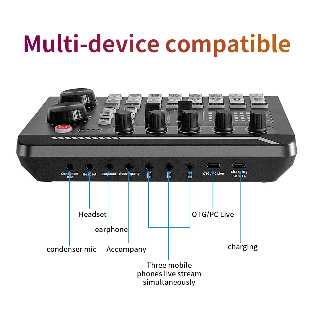 Microphone externe USB pour téléphone et ordinateur, F998, centre audio, diffusion Web, diffusion en direct personnelle, carte son AI0001 – Image 5