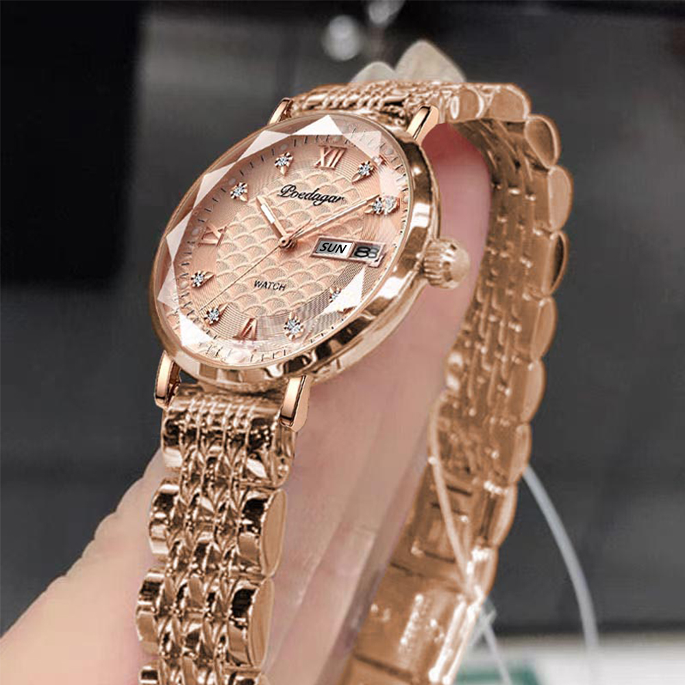 POEDAGAR – montre-Bracelet en acier inoxydable pour femmes, nouvelle mode de luxe, Simple, or Rose, étanche, lumineuse AI0001 – Image 7