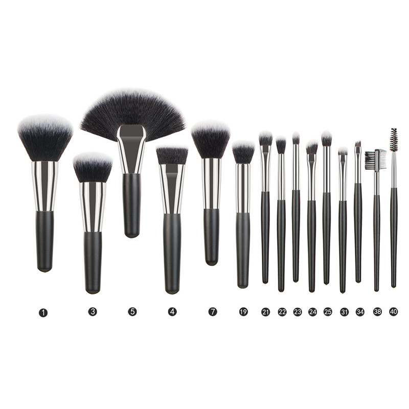 Ensemble de pinceaux de maquillage professionnels noirs de luxe, grands pinceaux de maquillage en poudre pour fond de teint, mélange naturel, 5-40 pièces AI0001 – Image 3