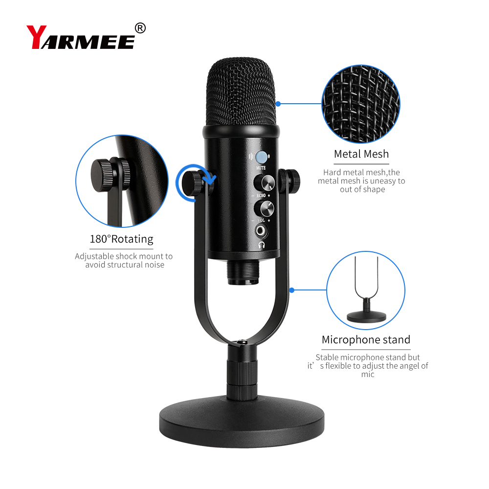 YARMEE-Microphone à condensateur professionnel pour PC, ordinateur portable, micro de jeu statique, haut-parleur pour iPhone, chant, streaming prometteur AI0001 – Image 6