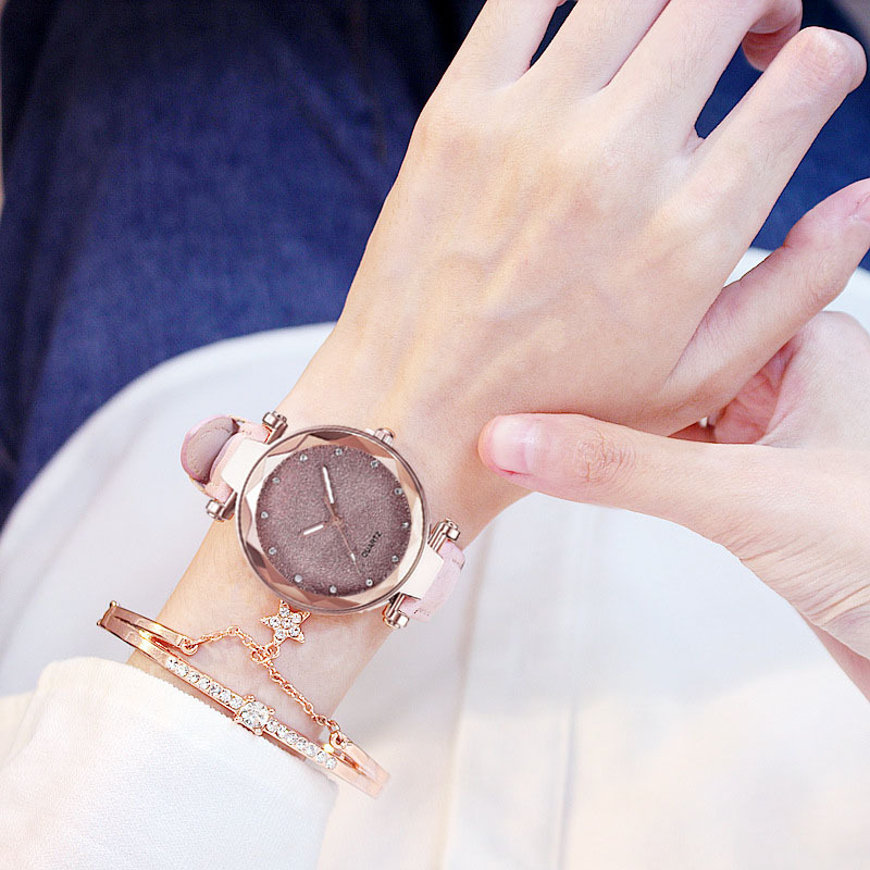 Ensemble de montre ciel étoilé pour femme, montre-bracelet pour femme, rose, horloge pour filles, mode cuir, montres simples, bracelet pour femme, 2 pièces, 2022 AI0001 – Image 2