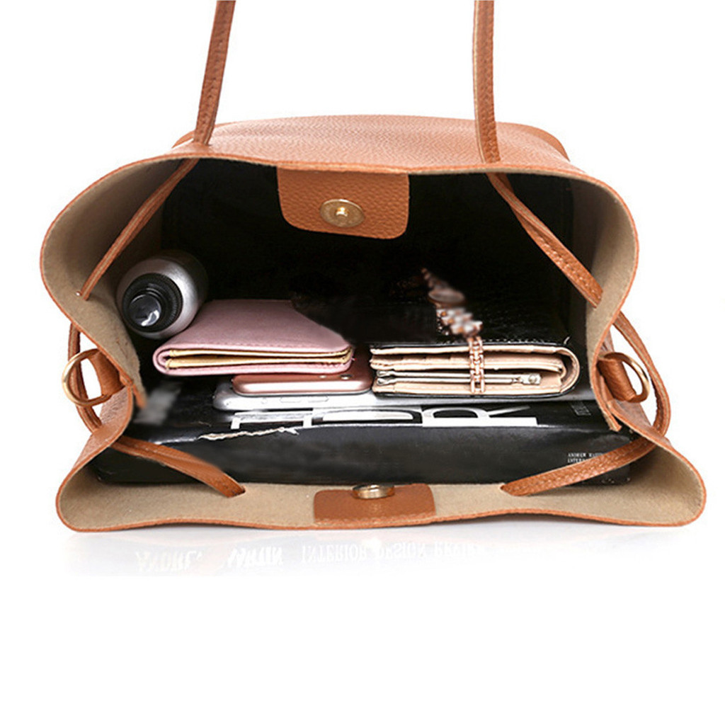 Sac à main en cuir PU souple pour femme, grand ensemble fourre-tout, sac à bandoulière, sacs de messager, porte-cartes, pochette à fermeture éclair, 4 pièces AI0001 – Image 6