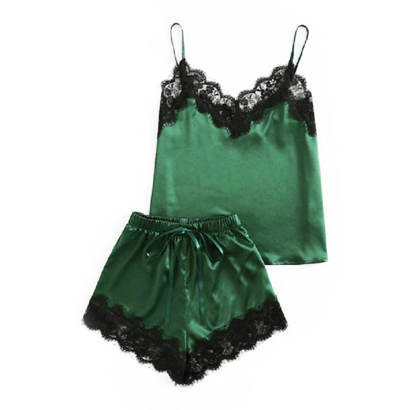 1 ensemble pyjama sans manches, bretelles, dentelle, soie, Lingerie, Sexy pour femmes, dentelle, Polyester, Satin AI0001 – Image 3