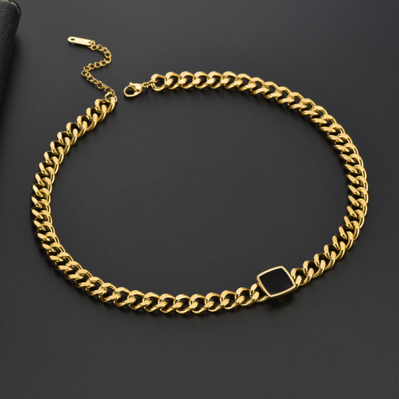 SION L-Bracelet en acier inoxydable pour femme, bijoux haut de gamme, breloques carrées noires, optique, tour de cou, colliers et motos de la présidence, nouvelle mode AI0001 – Image 3