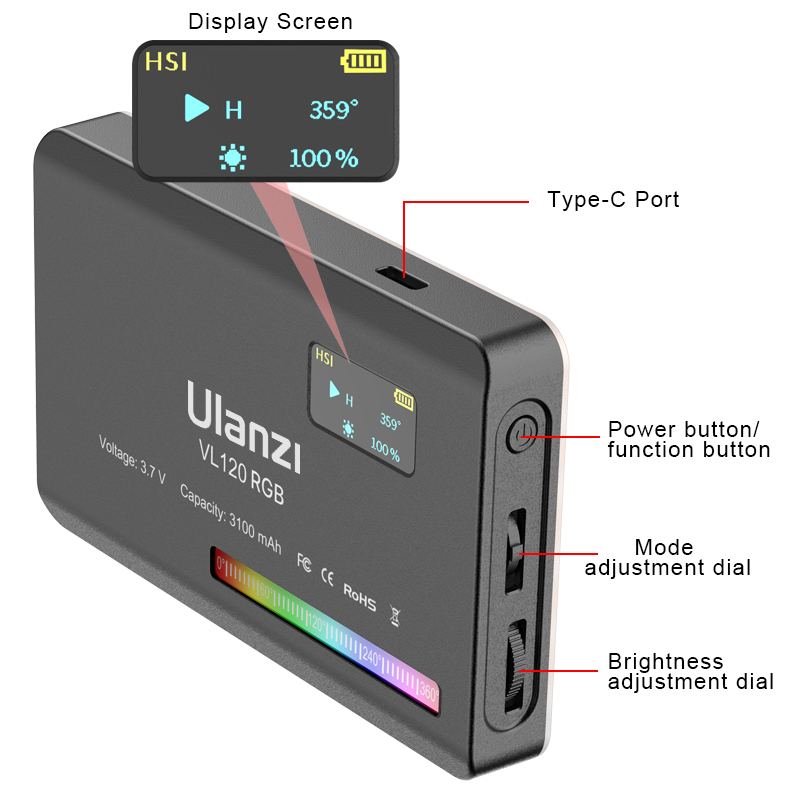 Ulanzi-Lampe de remplissage VL120 pour documents complets, lumière LED RVB, éclairage de photographie, lumière pour appareil photo, vidéo en direct, 2500K-9000K AI0001 – Image 3